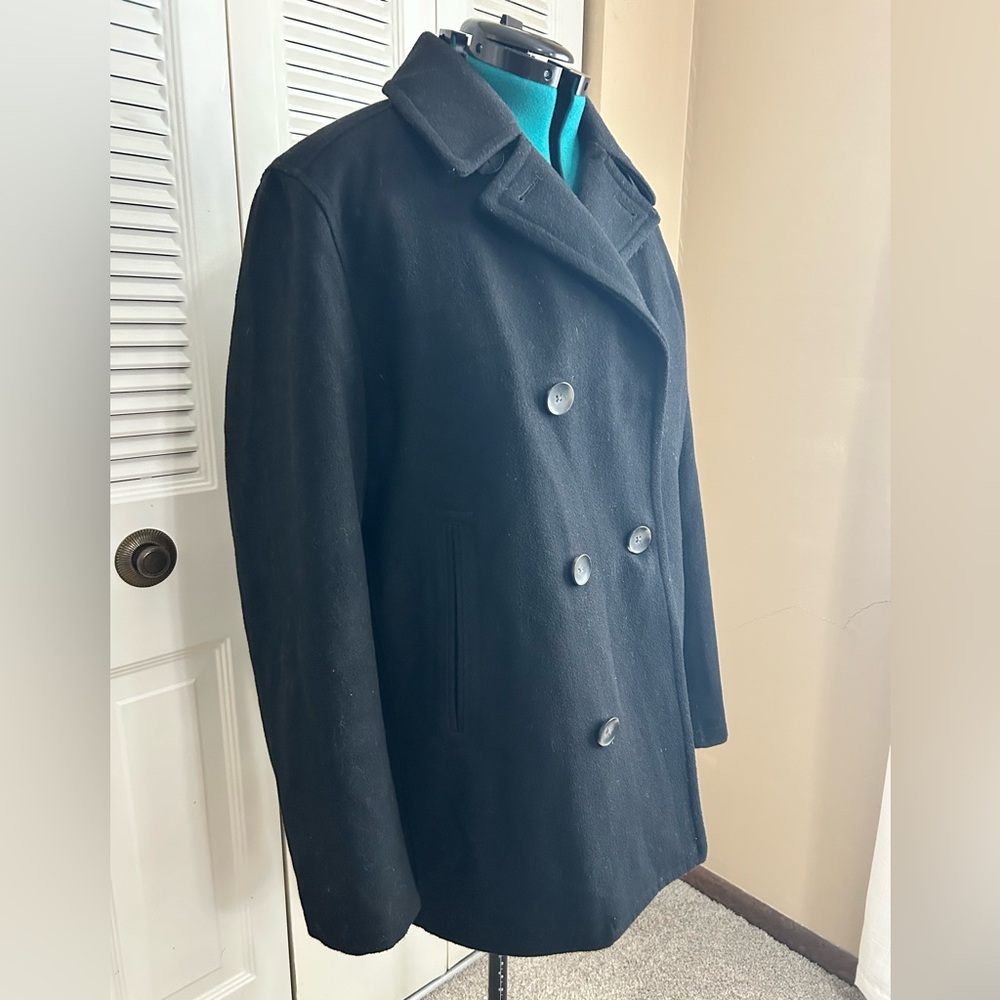 Nautica Black Wool Blend Coat Mens Medium Classic Long Coat Unisex